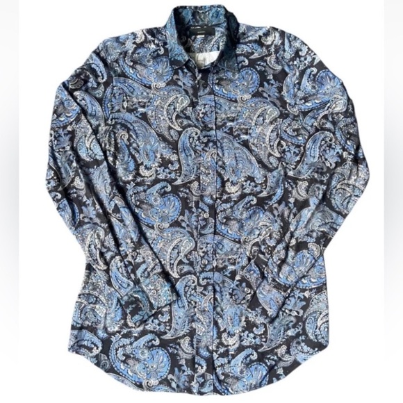 Diesel Paisley Button Down Long Sleeve Shirt size S Viscose Blue AOP Dress Shirt - Picture 1 of 8